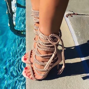 Monika Chiang Women’s Size 35.5 IMENA II NUDE CALF SANDALS neutral calfskin heel